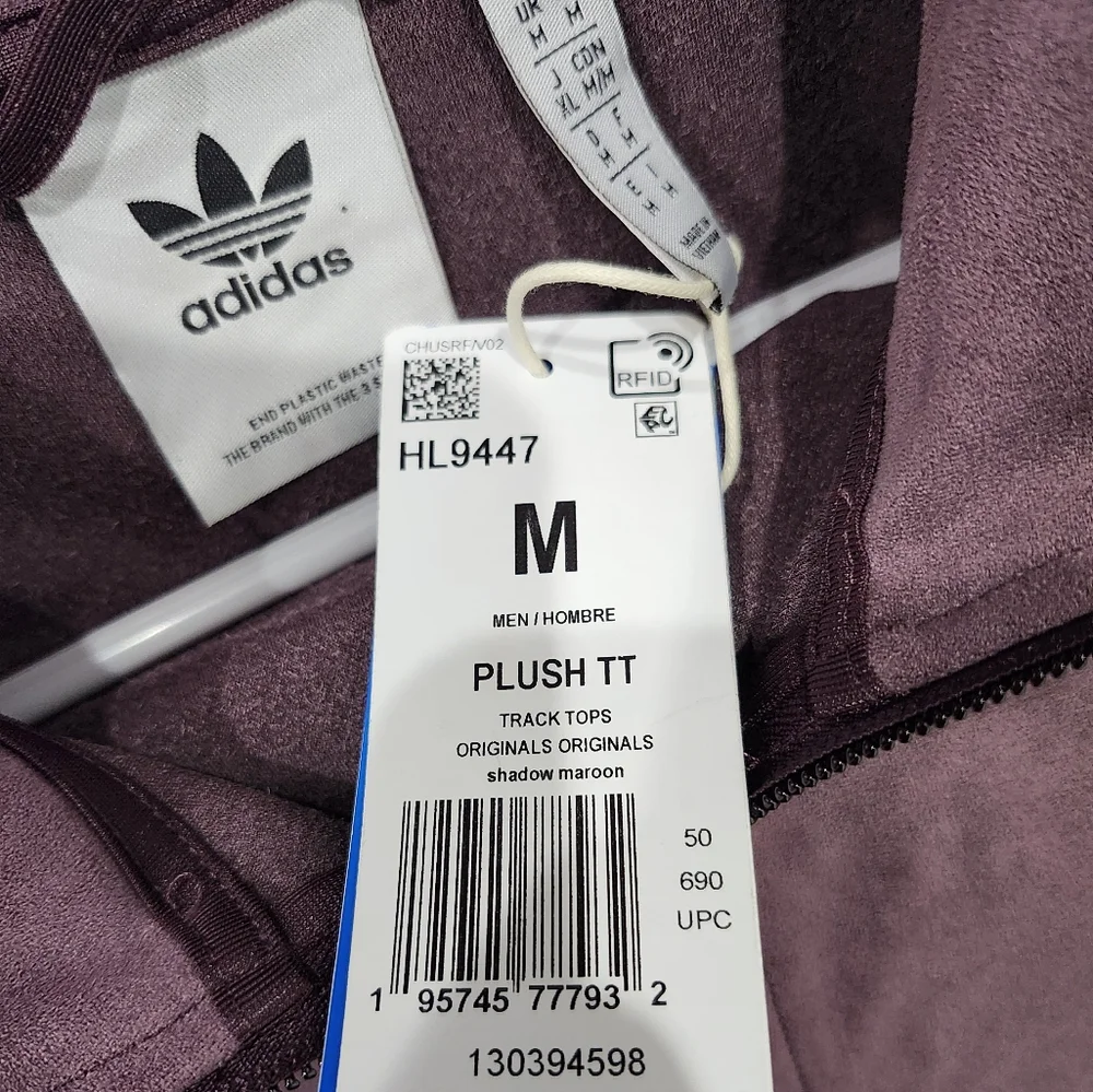 Adidas Plush Track Jacket HL9447 Full Zip Shadow Suede Men's Size Medium NWT